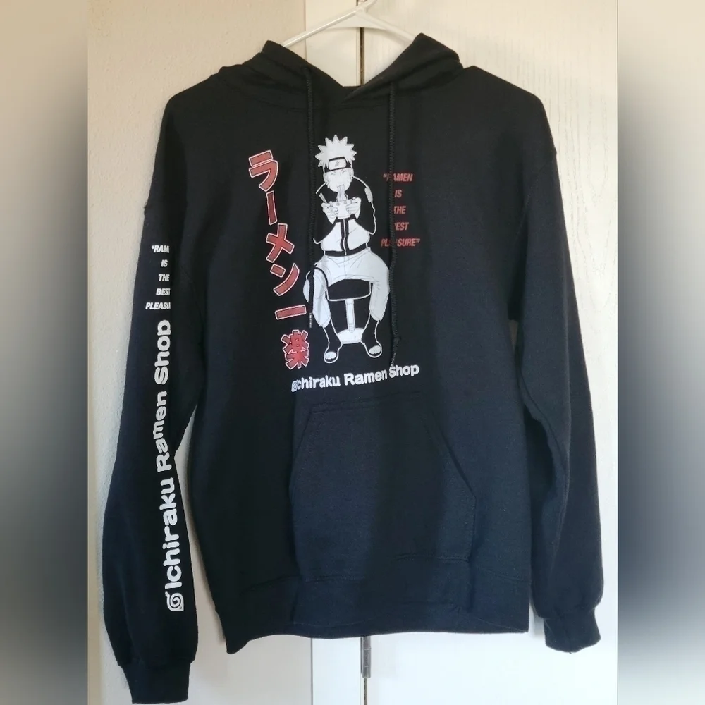 Men's Naruto Ichirauku Ramen Shop Black Hooded Graphic Anime Sweatshirt